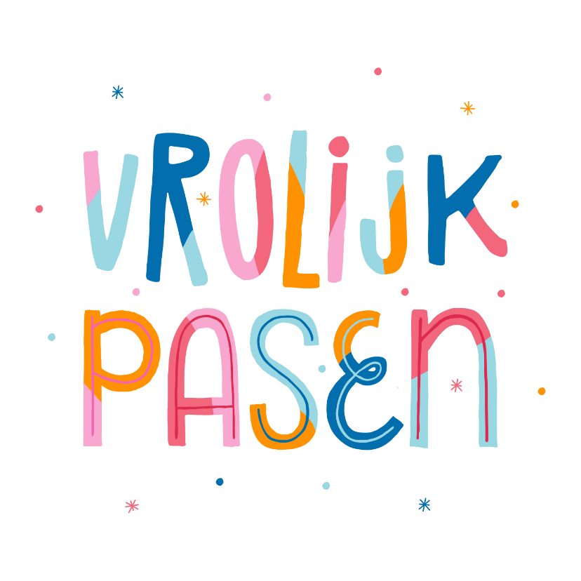 Paaskaarten - Paaskaart vrolijk pasen typografisch kleurrijk