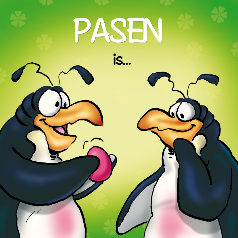 pinguins pasen 2 pinguin rose ei - Paaskaarten Paaskaarten - pinguins pasen 2 pinguin rose ei