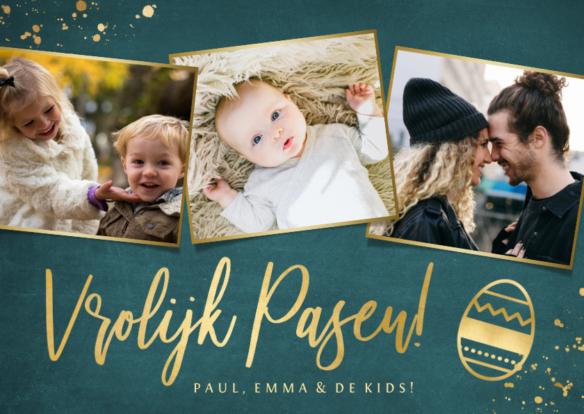 Paaskaarten - Stijlvolle fotocollage paaskaart met ruimte voor3 foto's