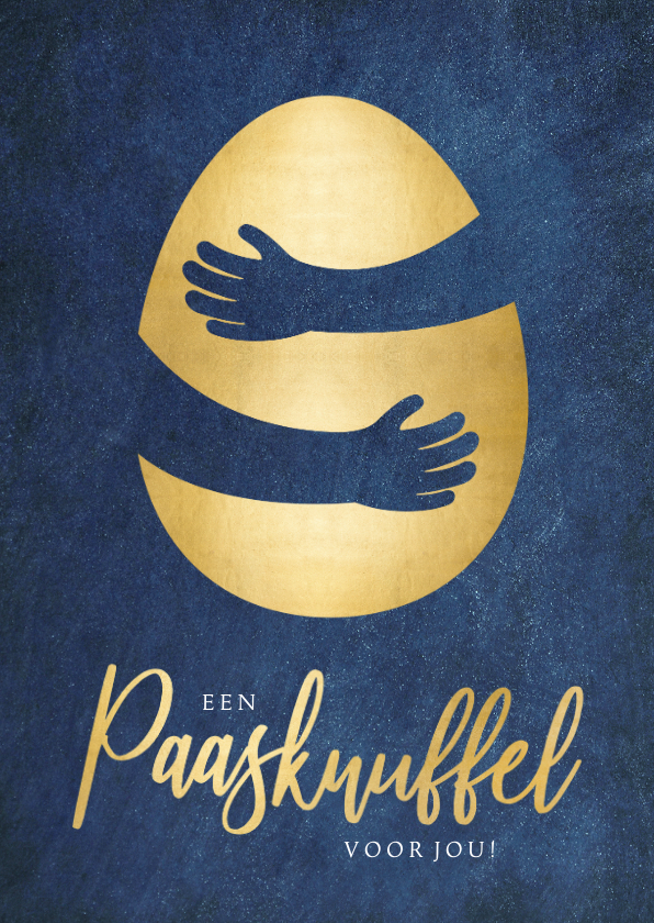 Stijlvolle paaskaart met gouden ei met knuffel omhelzing - Paaskaarten Paaskaarten - Stijlvolle paaskaart met gouden ei met knuffel omhelzing