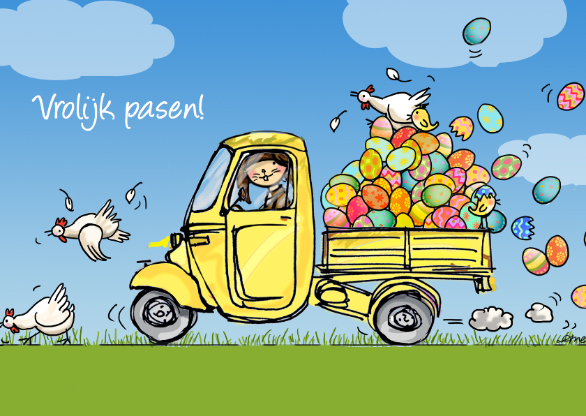 Vespa Ape met paashaas - Paaskaarten Paaskaarten - Vespa Ape met paashaas