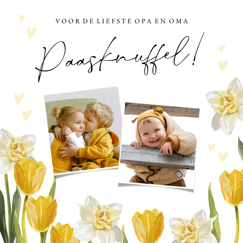 Paaskaarten - Vrolijk paaskaart met voorjaarsbloemen en foto's