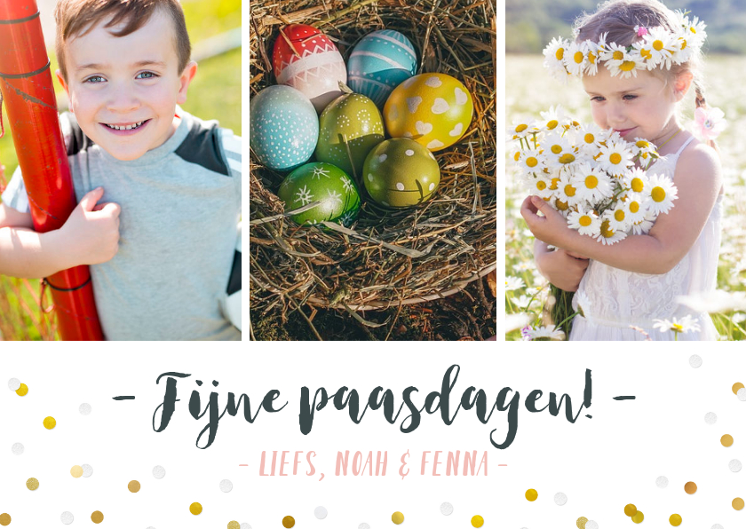 Paaskaarten - Vrolijke fotocollage paaskaart met eigen foto's en confetti