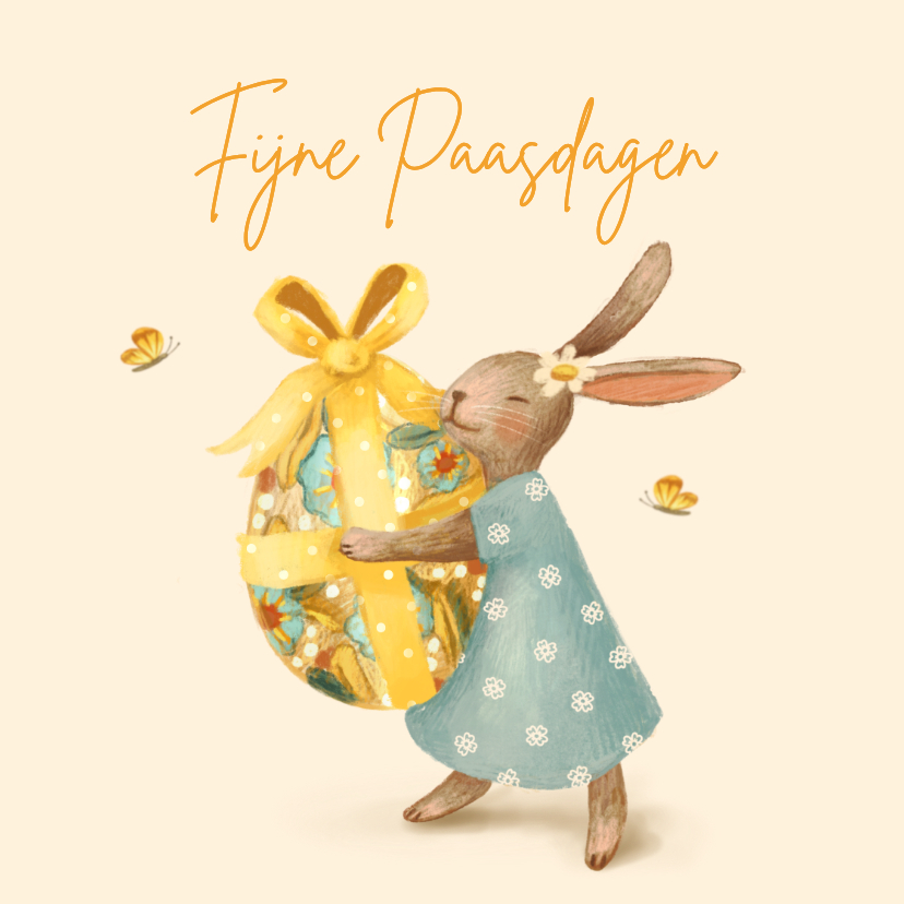 Vrolijke paaskaart met konijn met groot ei - Paaskaarten Paaskaarten - Vrolijke paaskaart met konijn met groot ei