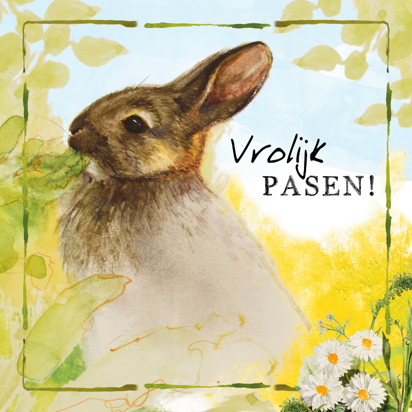 Vrolijke paaskaart met konijn - Paaskaarten Paaskaarten - Vrolijke paaskaart met konijn