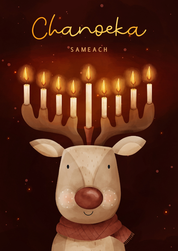 Chanoeka Sameach rendier met kaarsen - Religieuze kaarten Religieuze kaarten - Chanoeka Sameach rendier met kaarsen