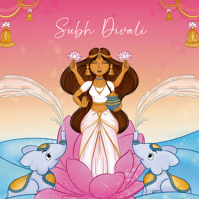 Religieuze kaarten - Divali wenskaart met Maha Lakshmi