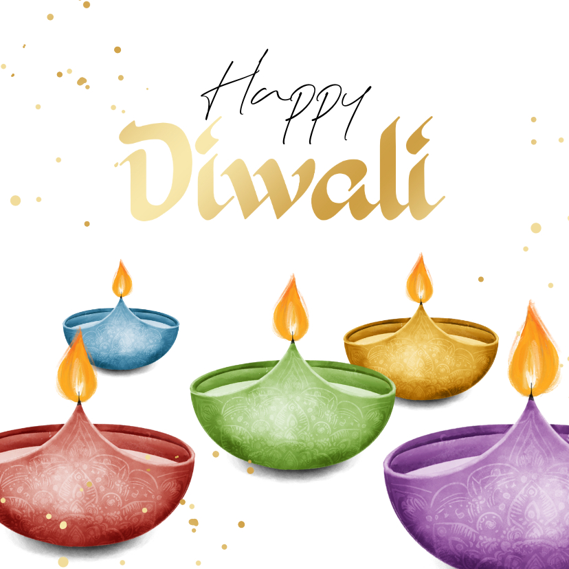 Religieuze kaarten - Diwali lichtjesfeest wenskaart lichtjes goud illustratie