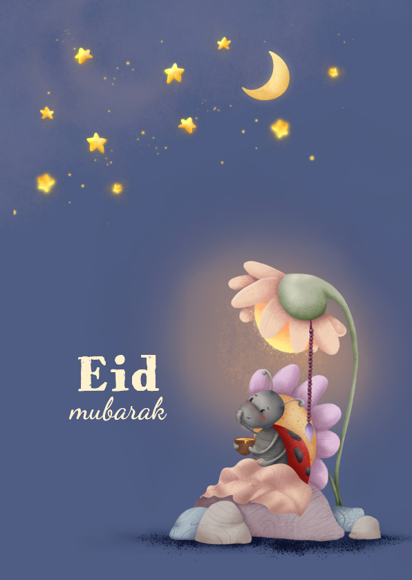 Religieuze kaarten - Eid Mubarak lieveheersbeestje onder de sterren