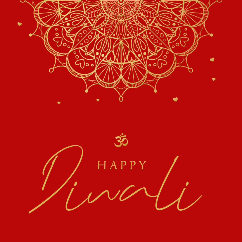 Religieuze kaarten - Happy Diwali goud lichtjesfeest rood mandala hartjes
