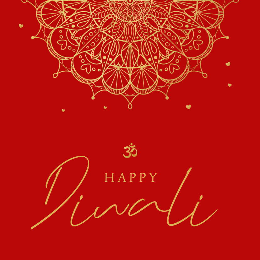 Happy Diwali goud lichtjesfeest rood mandala hartjes - Religieuze kaarten Religieuze kaarten - Happy Diwali goud lichtjesfeest rood mandala hartjes