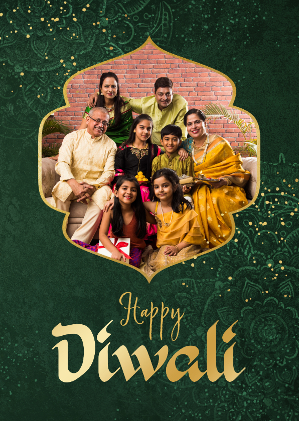 Religieuze kaarten - Happy Diwali wenskaart lichtjesfeest groen foto