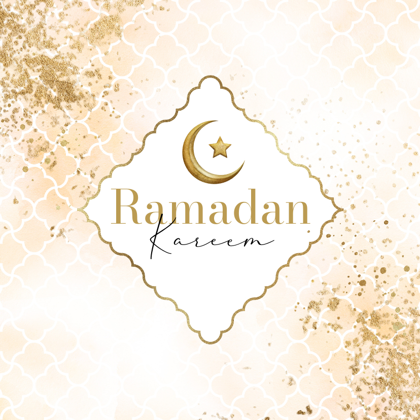 Religieuze kaarten - Klassieke Ramadan kaart watercolor patroon maan ster goud
