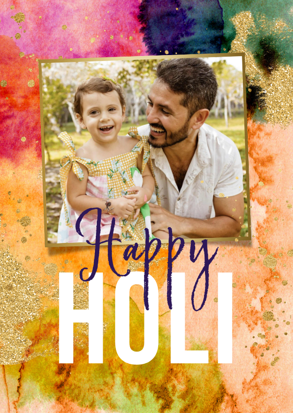 Kleurrijke Holi kaart watercolor goud foto - Religieuze kaarten Religieuze kaarten - Kleurrijke Holi kaart watercolor goud foto