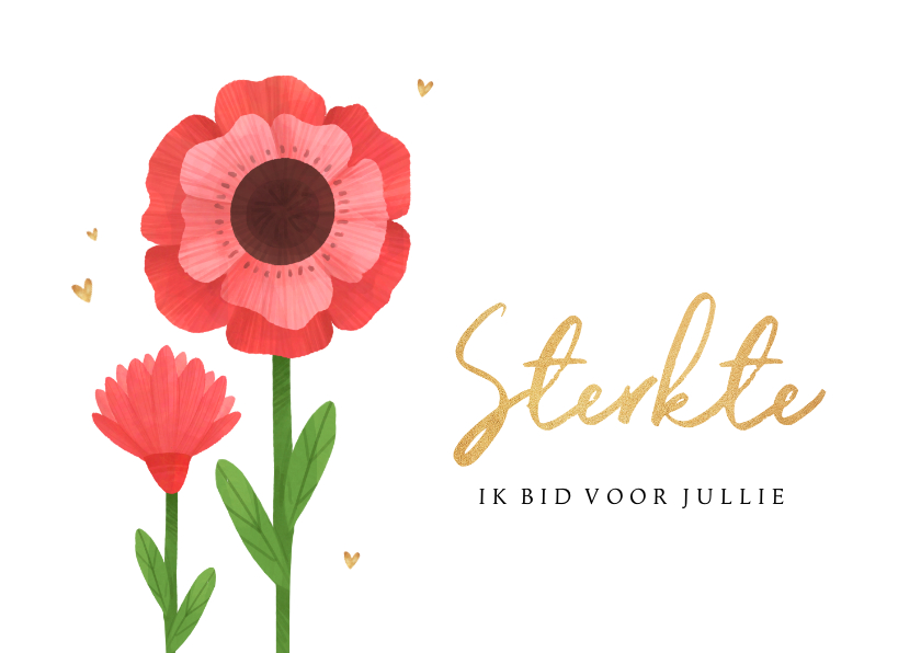 Religieuze kaarten - Religiekaart sterkte bloemen hartjes goud christelijk