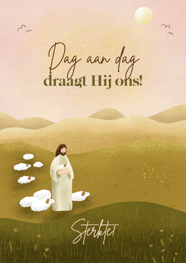 Religieuze kaarten - Sterkte kaart met goede herder en bijbeltekst