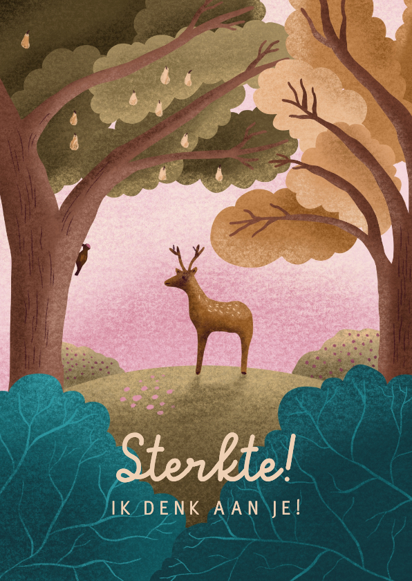 Religieuze kaarten - Sterkte kaart met hert in landschap met bomen en Psalm 42