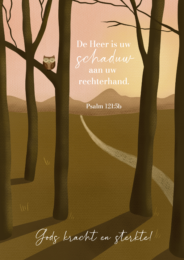 Religieuze kaarten - Sterktekaart bijbeltekst psalm 121 en donker bos