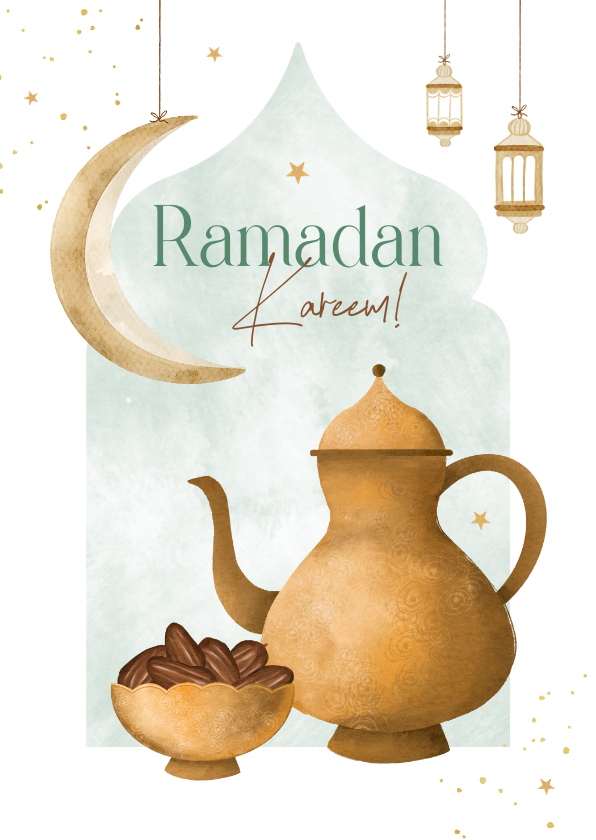 Religieuze kaarten - Stijlvol Islamitisch ramadan suikerfeest dadels thee maan