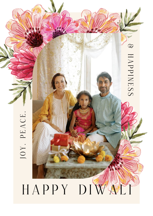 Religieuze kaarten - Stijlvolle Diwali kaart bloemen watercolor foto bladertak