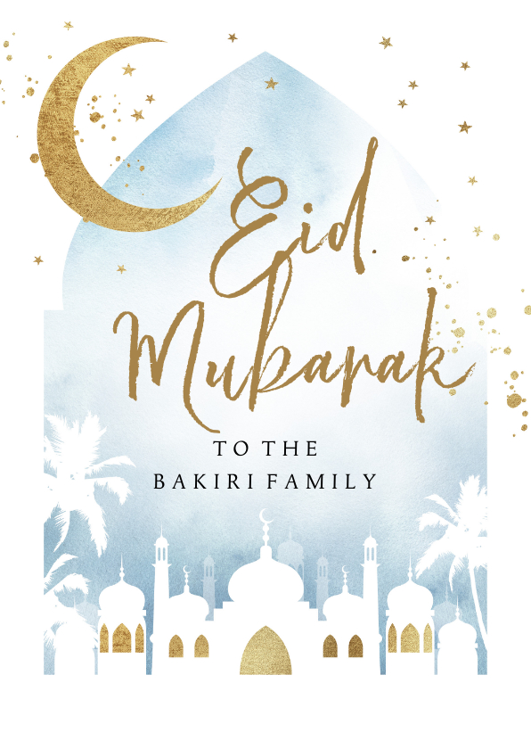 Religieuze kaarten - Stijlvolle kaart Eid Mubarak islamistische stad goud maan