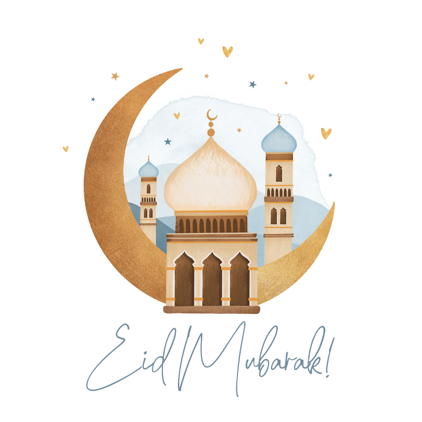 Religieuze kaarten - Stijlvolle religiekaart Eid Mubarak offerfeest moskee maan
