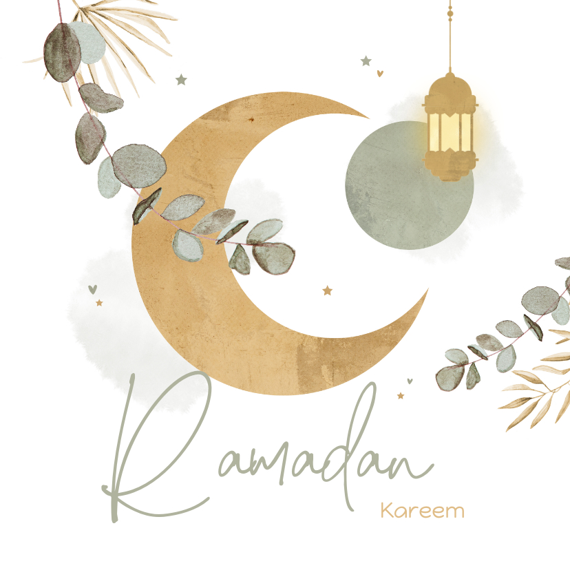 Religieuze kaarten - Stijlvollekaart ramadan kareem eucalyptus maan goud verf
