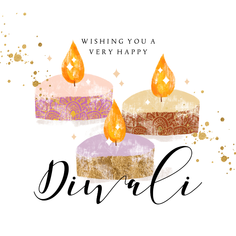 Trendy Diwali kaart kaarsjes spetters goud - Religieuze kaarten Religieuze kaarten - Trendy Diwali kaart kaarsjes spetters goud