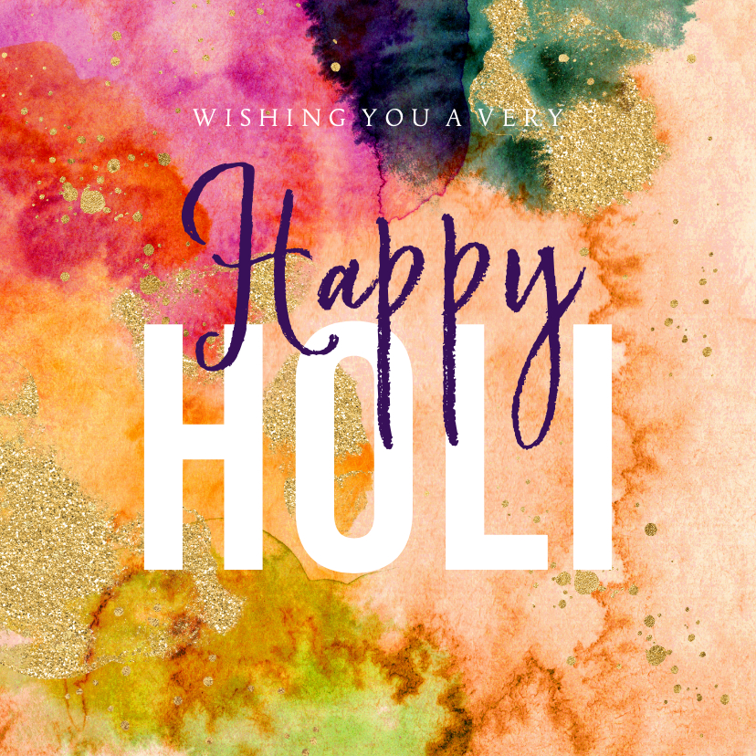 Trendy Holi kaart watercolour goud spetters - Religieuze kaarten Religieuze kaarten - Trendy Holi kaart watercolour goud spetters