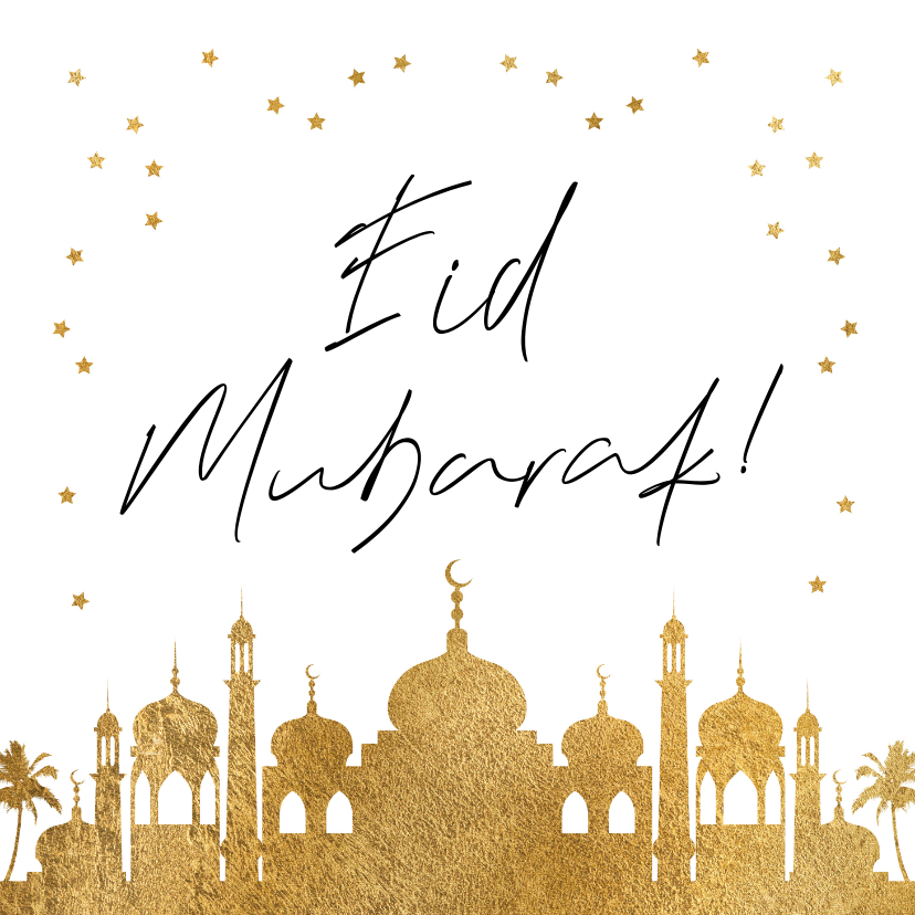 Religieuze kaarten - Trendy kaart Eid Mubarak islamitische stad goud sterren
