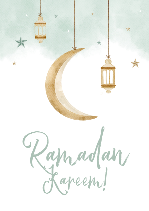Religieuze kaarten - Trendy kaart Ramadan illustratie maan lampjes sterren