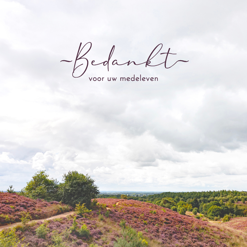 Rouwkaarten - Bedankkaart glooiend heidelandschap