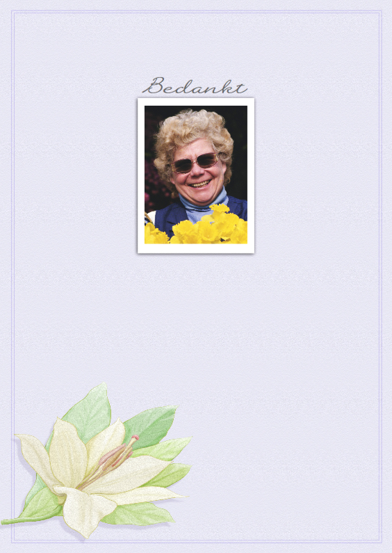 Bedankkaart met foto, lelie en binnenin tekstvoorstel - Rouwkaarten Rouwkaarten - Bedankkaart met foto, lelie en binnenin tekstvoorstel