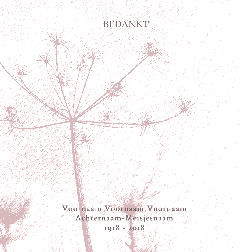 Bedankkaart met oud roze bloem silhouet - Rouwkaarten Rouwkaarten - Bedankkaart met oud roze bloem silhouet