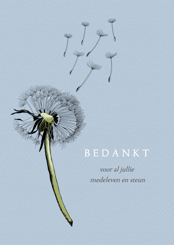Bedankkaart paardebloem - Rouwkaarten Rouwkaarten - Bedankkaart paardebloem