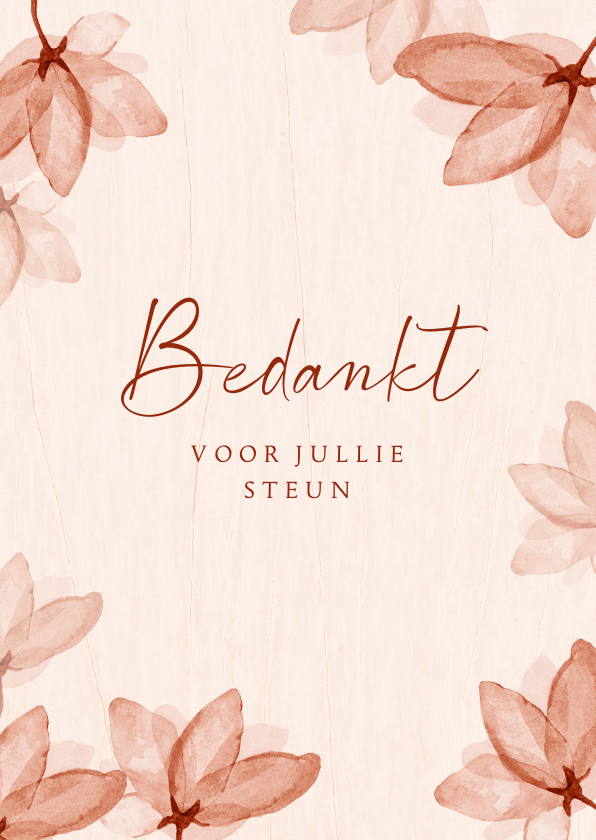 Rouwkaarten - Bedankkaart rouw bloesem waterverf hout natuur