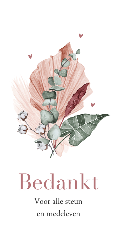 Rouwkaarten - Bedankkaart rouw droogbloemen eucalyptus roze