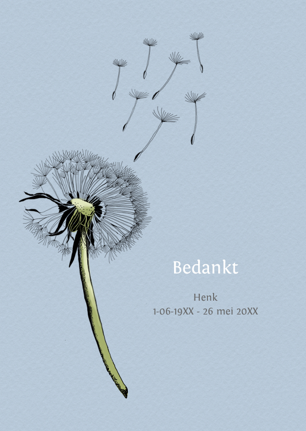 Bedankt paardebloem - Rouwkaarten Rouwkaarten - Bedankt paardebloem