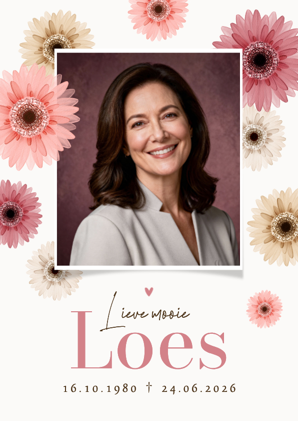 Bidprent herinneringskaart foto gerbera bloemen kleurrijk - Rouwkaarten Rouwkaarten - Bidprent herinneringskaart foto gerbera bloemen kleurrijk