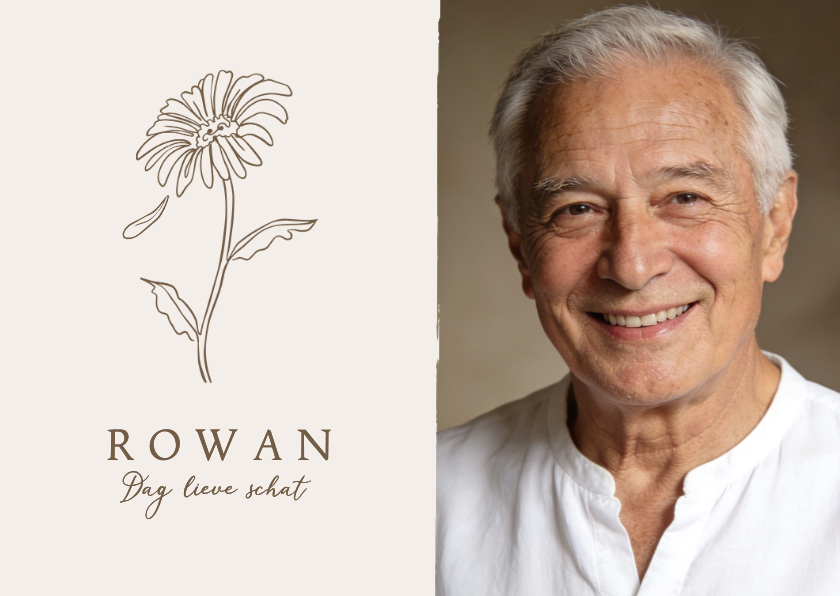 Rouwkaarten - Bidprent stijlvol gerbera bloem line art afscheid foto