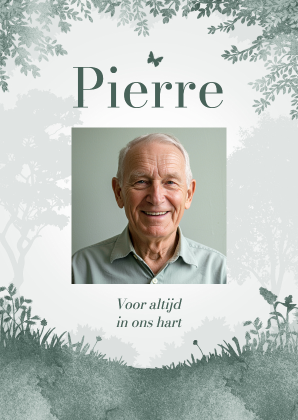 Herinneringskaart natuur bos waterverf afscheid uitnodiging - Rouwkaarten Rouwkaarten - Herinneringskaart natuur bos waterverf afscheid uitnodiging