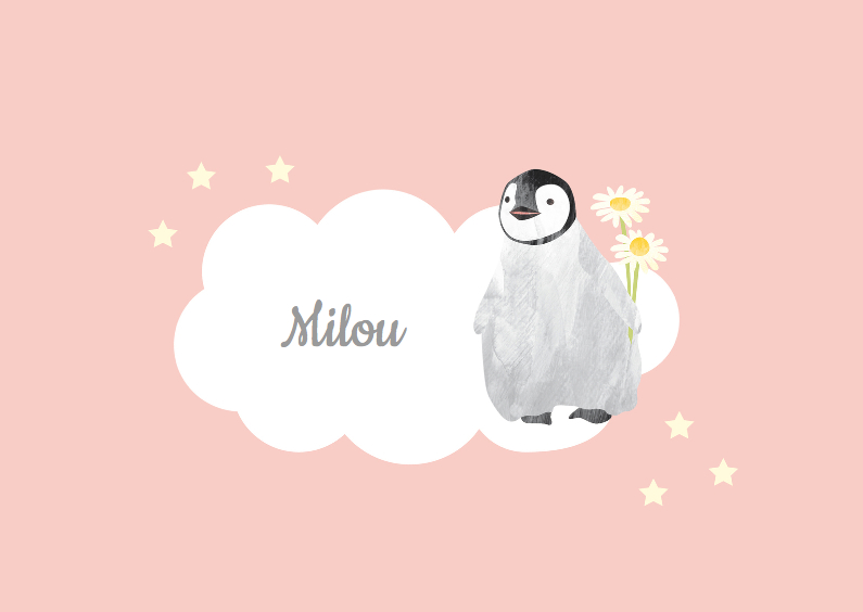 Kinderrouwkaart meisje pinguin - Rouwkaarten Rouwkaarten - Kinderrouwkaart meisje pinguin
