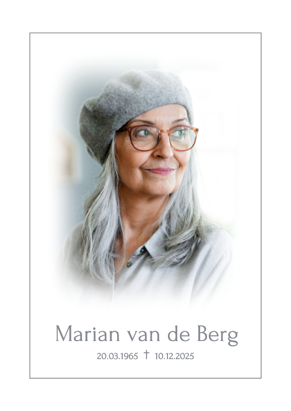 Rouwkaarten - Minimalistische rouwkaart met kader en grote foto