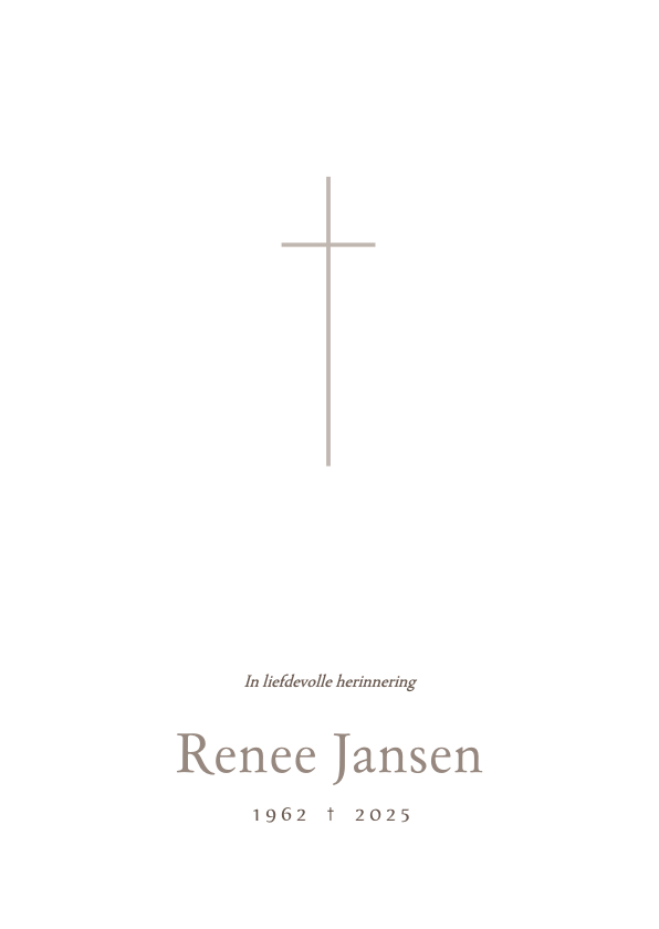 Minimalistische witte rouwkaart met subtiel kruisje - Rouwkaarten Rouwkaarten - Minimalistische witte rouwkaart met subtiel kruisje