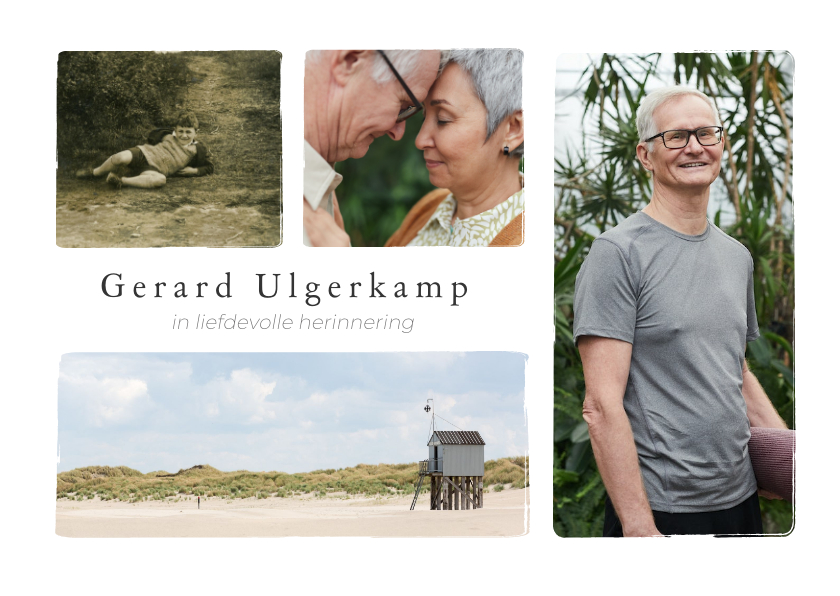 Rouwkaarten - Moderne liggende fotocollage rouw bedankkaart met 4 foto's