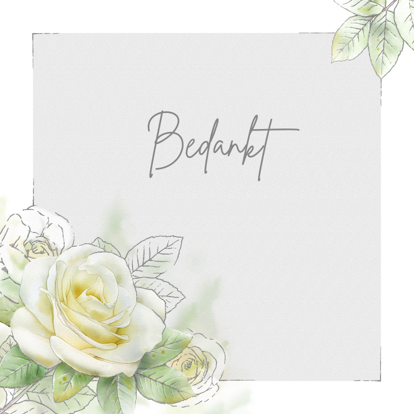 Rouwkaarten - Mooie bedankkaart met een witte roos met zilverlijn