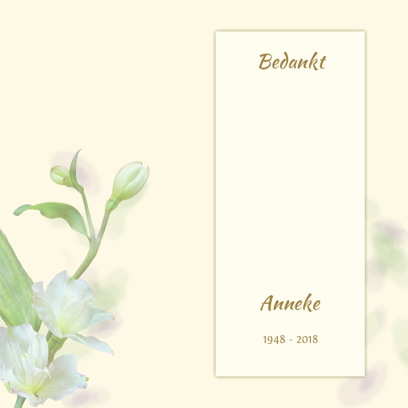 Rouwkaarten - Mooie bedankkaart met zachte bloemen en tekstvoorstel