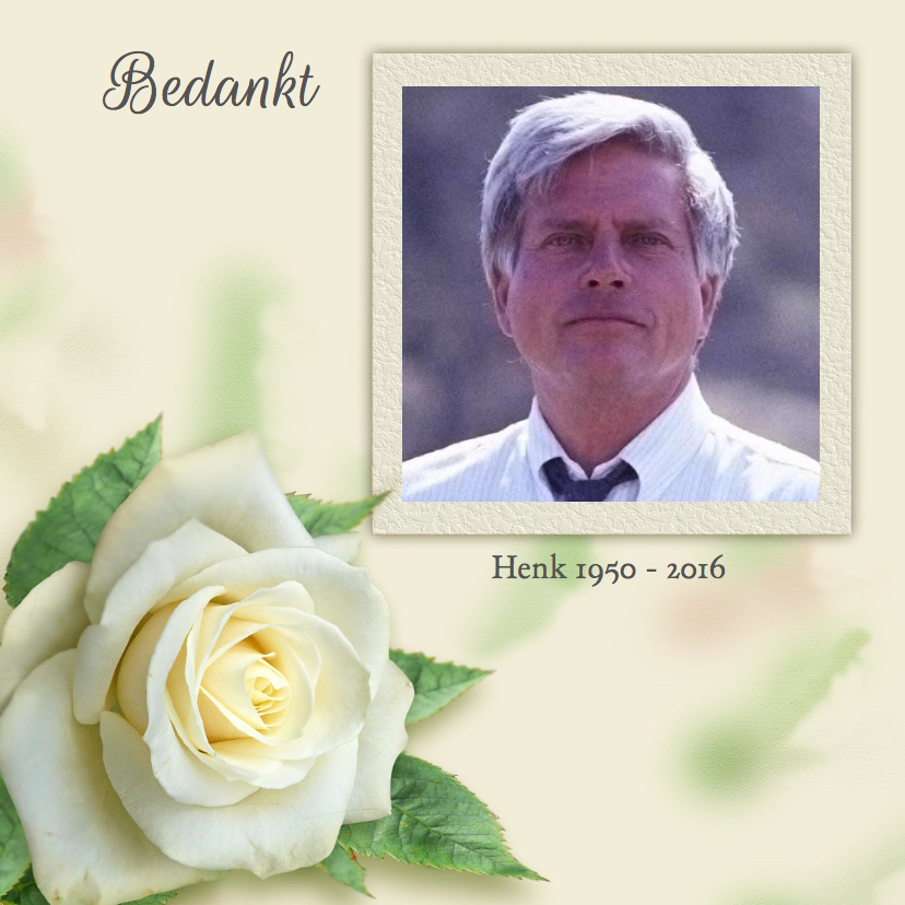 Rouwkaarten - Mooie bedankkaart roos op gewassen achtergrond met foto
