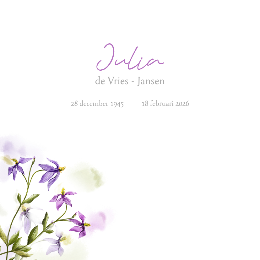 Mooie rouwkaart met paarsblauwe bosrank in aquarel - Rouwkaarten Rouwkaarten - Mooie rouwkaart met paarsblauwe bosrank in aquarel