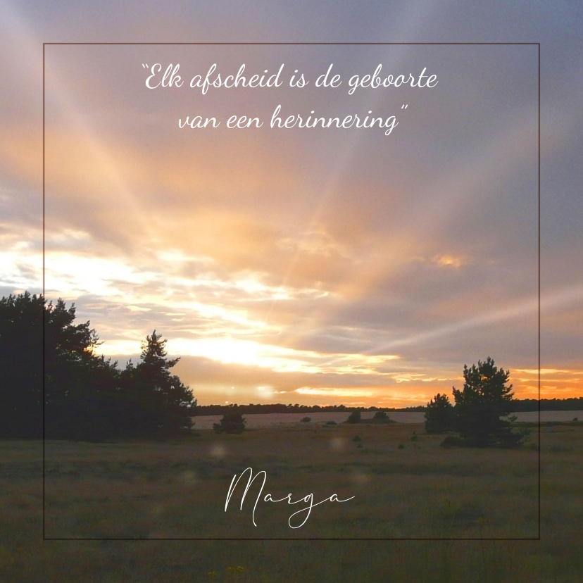 Rouwkaarten - Mooie rouwkaart ondergaande zon met tekstvoorstel